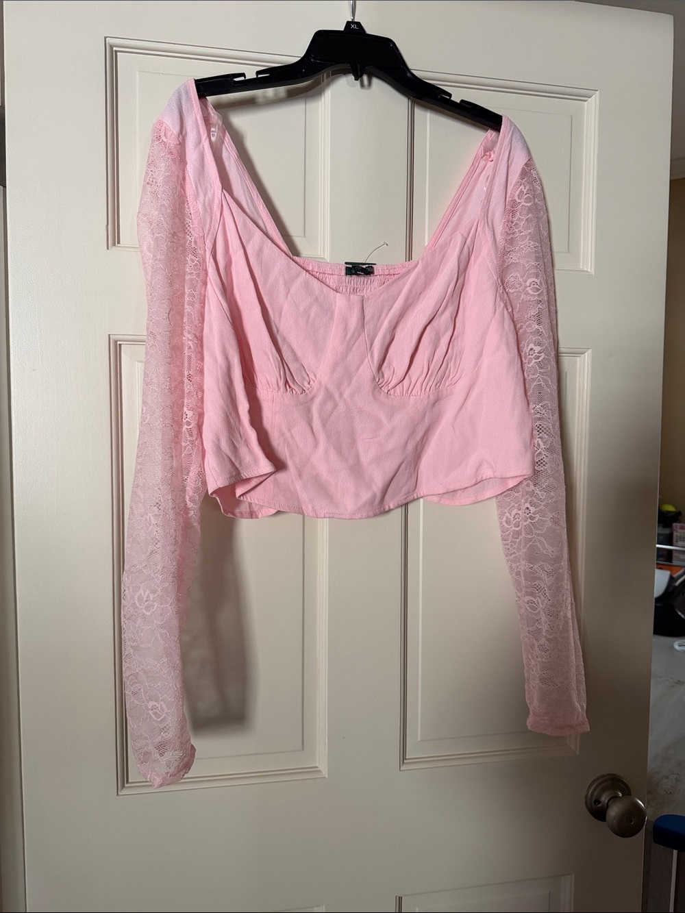 wild fable Soft Pink Lace-Sleeve Crop Top